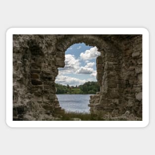 River and clouds through ruins of Koknese Castle Sticker